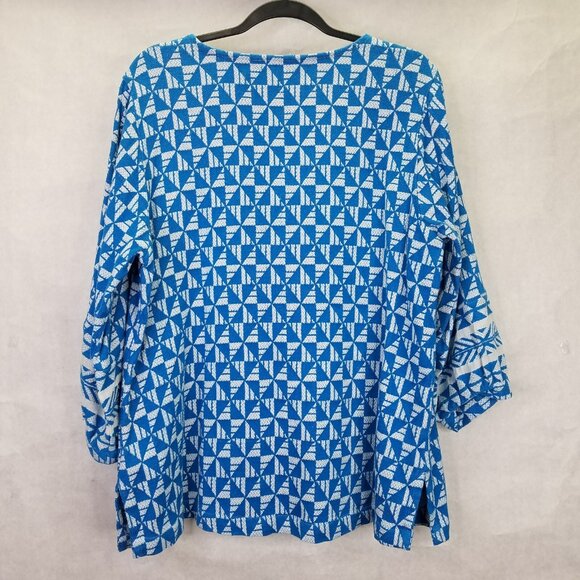 Soft Surroundings Narah Tunic Womens XL Geometric Knit 3/4 Puff Sleeve Top Retro - Picture 7 of 13